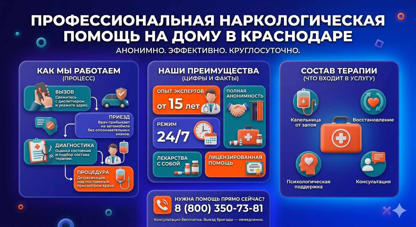 Инфографика о принципах лечения алкоголизма на дому в Асбесте: этапы вызова нарколога, преимущества анонимной детоксикации и состав медицинской помощи.
